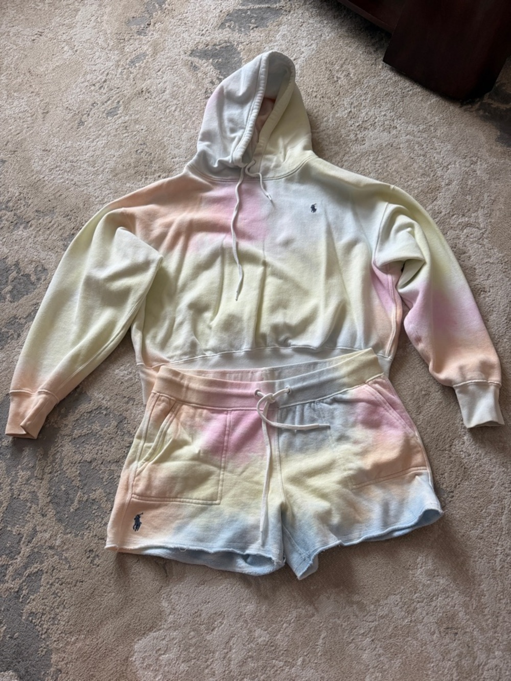 Ralph Lauren Pastel Rainbow Tie-Dye Hoodie and Shorts Set